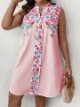 Women's Plus Size Floral Printed Notched Neckline Dress