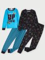 Teenage Boys' Video Gaming Console Printed Long Sleeve Top And Long Pants Comfortable 2pcs Home Clothing Set