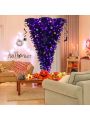 Costway 7ft Upside Down Christmas Halloween Tree Black w/400 Purple LED Lights