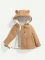 Cozy Cub Baby Girl Double Breasted 3D Ear Design Hooded Teddy Lined Double Button Overcoat