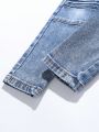 Boys' Cool Shirred Patchwork Elastic Slim Fit Jeans For Streetwear Style