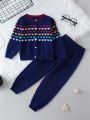 Young Girl Geo Pattern Cardigan & Knit Pants