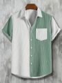 Men's Large Size Contrast Corduroy Short Sleeve Shirt