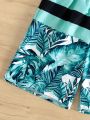 Manfinity Men'S Tropical Printed Patchwork Drawstring Waist Beach Shorts