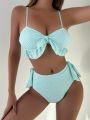 SHEIN Swim Mod Knot Front Ruffle Trim Bikini Set