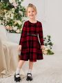 SHEIN Kids FANZEY Toddler Girls Plaid Print Dress Without Belt