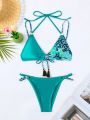 SHEIN Swim BAE Random Print Knot Front Bikini Set