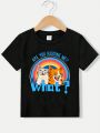 Boys' Casual Cartoon Slogan Print Short Sleeve Round Neck T-shirt