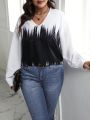 Plus Size Women's Color Block Long Sleeve Shirt