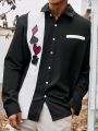 Extended Sizes Men's Plus Size Color Block Spades & Diamond Print Long Sleeve Shirt
