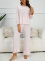 Ruffle Trim Flounce Sleeve Ruffle Hem PJ Set