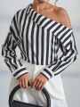SHEIN Essnce Women's Vertical Striped Off-shoulder Blouse