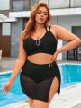 SHEIN Swim Vcay Plus Size Buckle Strap Trim Solid Bikini Set