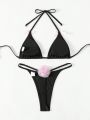 SHEIN Swim BAE Solid Color Halter Triangle Bikini Set