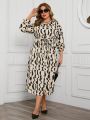SHEIN LUNE Women's Plus Size Printed Button Front Roll Tab Sleeve Maxi Dress