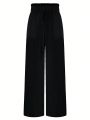 SHEIN LUNE Plus Size Solid Color Paper Bag Waist Pants