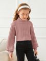 SHEIN Tween Girl Turtleneck Drop Shoulder Crop Tee