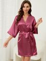 Women's Solid Color Glossy Bridesmaid Robe