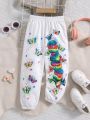 SHEIN Kids HYPEME Young Girl Letter & Butterfly Print Pants