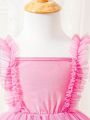 Pink Mesh Tulle Skirt Lovely Valentine's Day Party Princess Dress With Back Bow Tie For Baby Girl