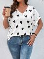 SHEIN LUNE Plus Size Valentine'S Day Heart Print T-Shirt