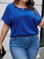 SHEIN LUNE Plus Size Round Neck Rolled Cuff Casual Shirt