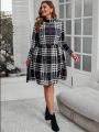 SHEIN LUNE Plus Size Plaid Stand Collar Dress