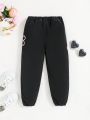 SHEIN Toddler Girls' Casual High Waist Jeans Capri Pants With Elastic Waist And Cuffs