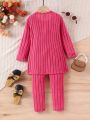 Toddler Girls' Ribbed Knit Sleeveless Jumpsuit With Cardigan Twinset