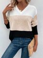 SHEIN LUNE Women's Colorblock Drop Shoulder Long Sleeve T-Shirt