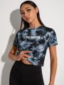 Yoga Trendy Letter Graphic Tie Dye Sports Tee