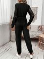 SHEIN Frenchy Women's Fashionable Black V-neck Long Sleeve Jumpsuit