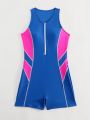 SHEIN Swim SPRTY Women'S Sleeveless Colorblock One Piece Swimsuit