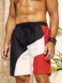 Men'S Color Blocking Drawstring Beach Shorts