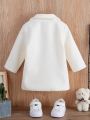 SHEIN Baby Girls' Casual And Simple Style Woolen Coat In White, Suitable For Spring And Autumn Outings