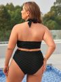 SHEIN Swim Vcay Plus Size Women's Solid Color Halter Neck Tie Swimsuit Set