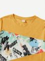 SHEIN Kids EVRYDAY Tween Boys' Graphic Print Short Sleeve T-Shirt And Shorts, Casual And Comfort Outfits