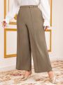 SHEIN Modely Plus Size Women'S Wide-Leg Pants With Rhinestone Decoration