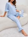 Maternity Polka Dot Print Ruffle Hem PJ Set