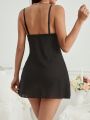 Women'S Solid Color Lace Trimmed Camisole Sleep Dress