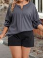 Plus Half Zip Drop Shoulder Sweatshirt