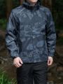 Men Geo Print Zip Up Hooded Jacket