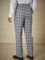 SHEIN Men Plus Plaid Print Slant Pocket Suit Pants