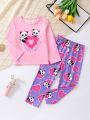 Little Girls' Cartoon Panda & Doughnut Print Homewear Set