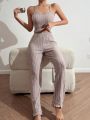 Ruffle Trim Cami Top And Long Pants Homewear Set