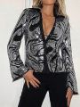 SHEIN ICON Sparkle Patchwork Long Sleeve Shirt