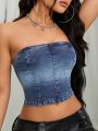 SHEIN ICON Women'S Vintage Denim Strapless Top