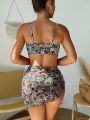 SHEIN Swim BohoFeel Paisley Print Bikini Set With Circular Trim And Beach Skirt