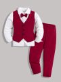 Teenage Boys' Button-Front Vest, Solid Shirt, Pants Gentleman Suit