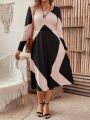 SHEIN LUNE Plus Size Geometric Pattern Long Sleeve Dress